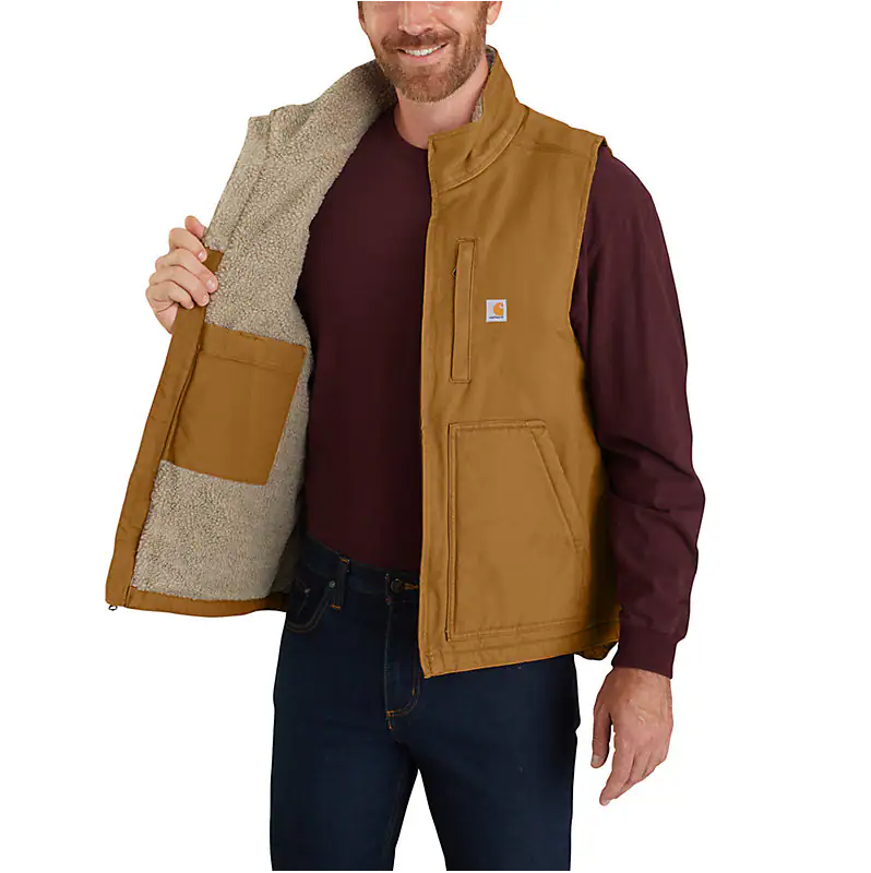 Carhartt - Men's Loose Fit Washed Duck Sherpa Lined Mock Neck Vest - 104277