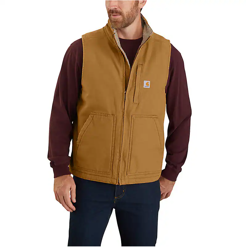 Carhartt - Men's Loose Fit Washed Duck Sherpa Lined Mock Neck Vest - 104277