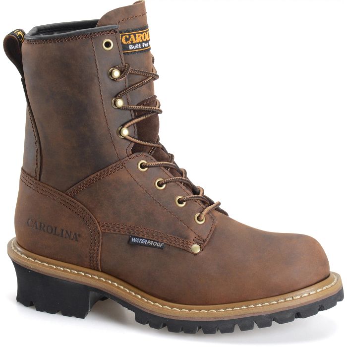 Carolina - Bota de trabajo impermeable de 8" de cuero café con puntera de acero para hombre - CA9821